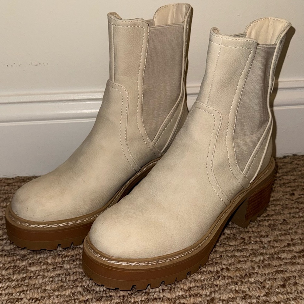 Cream Platform Ankle Boots